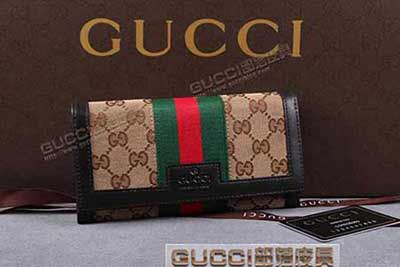 gucci 225834 杏布啡皮 古奇帆布配皮錢包