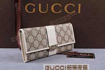 gucci 233028 啡PVC米白皮 古馳pvc錢包