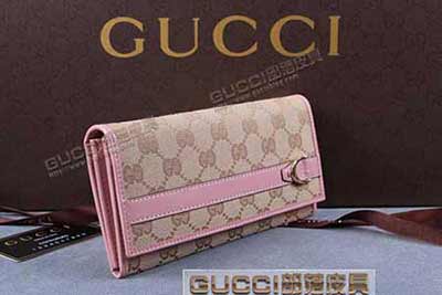 gucci 295616 淺杏布粉紅皮 女士帆布錢包