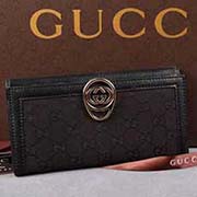 GUCCI帆布真皮女士長款三折按扣錢