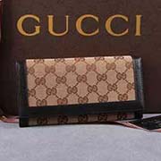 gucci 225833 杏布啡皮 古奇帆布配皮錢(qián)包