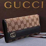 gucci 233029 杏布啡皮 古奇帆布配皮錢(qián)包