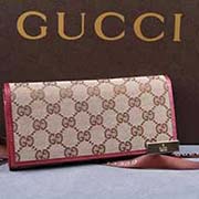 gucci 257015 杏布玫紅皮 古奇帆布配皮錢(qián)包