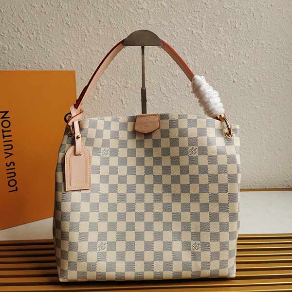 LV清新Damier Azur 帆布GRACEFUL小號(hào)手袋N42249白格