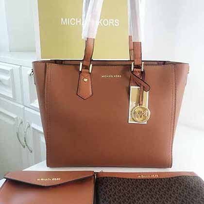 Michael Kors MK托特包購物袋 時尚帆布棕色單肩包